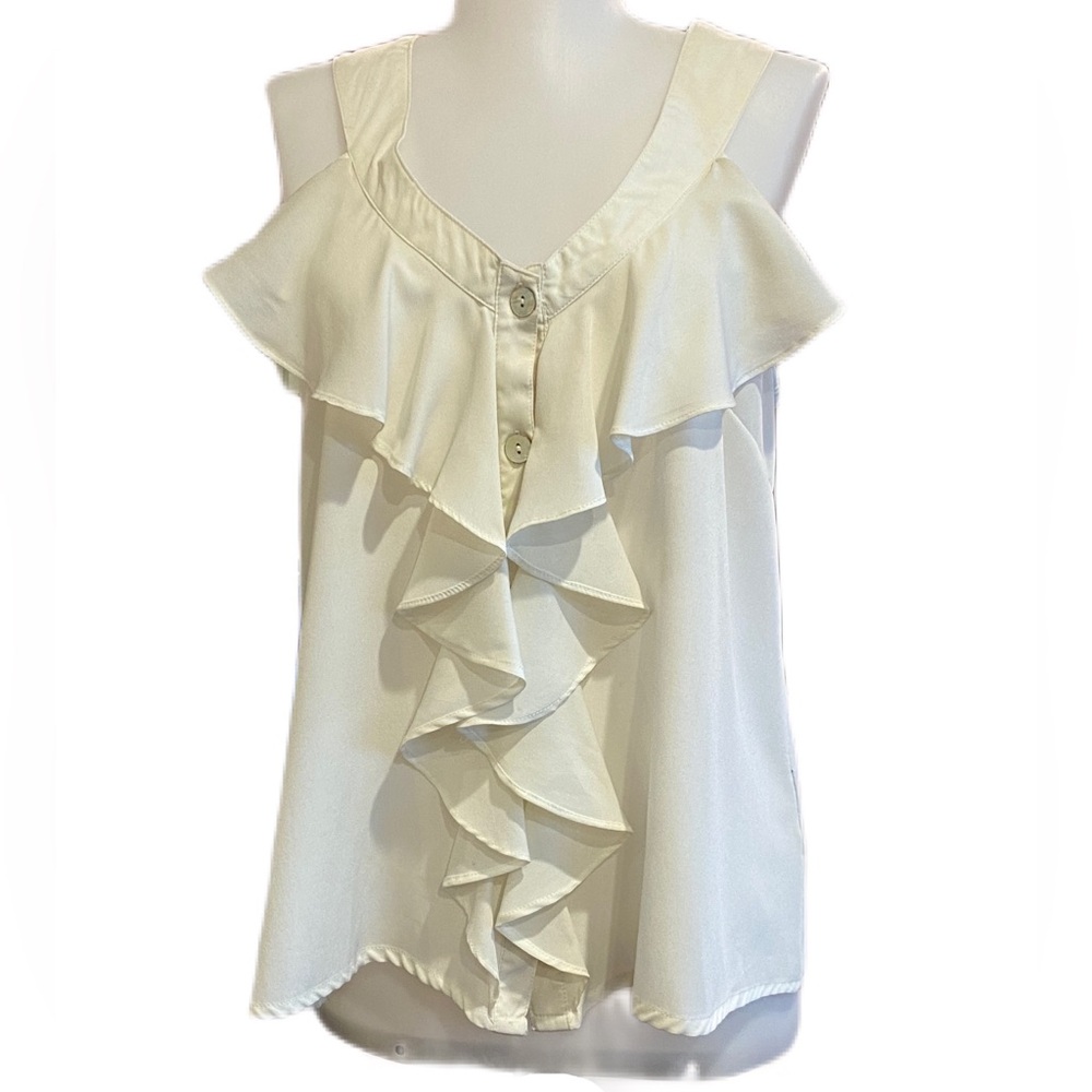 DIMRI White Flounce Tank Top Embellished Button Down